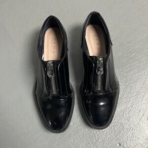 Zara Black Patent Leather Zip Front Loafers Size 37